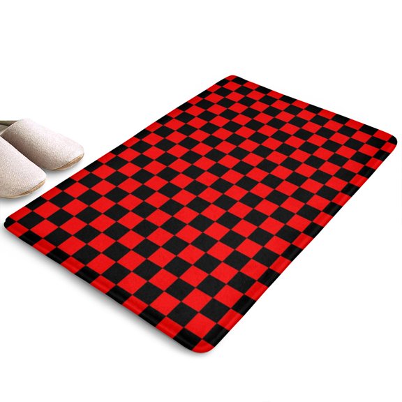 Red and Black Checkered Pattern Flannel Non Slip Door Rugs,Washable Door Mats Indoor,Decorative Door Mats,Dirt-Resistant and Absorbent Doormat for Entrance,Bedroom,Kitchen,Bathroom,23.5x16in(60x40cm)