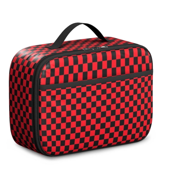 Red and Black Checkered Pattern Insulated Lunch Bag Teens,Bento School Lunch Bag for Teens for Work,Picnic or Travel 10.6x7.7x4.3 Inches,12 Can Capacity