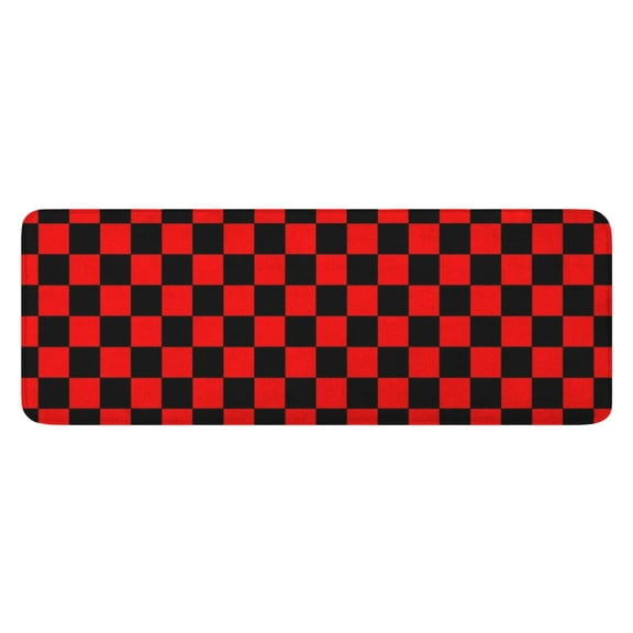 Red and Black Checkered Pattern Kitchen Rug Mat,Kitchen Runner Rugs Non Skid Washable,Decorative Kitchen Floor Mats for Kitchen,Sink,Laundry,17"x47.2"