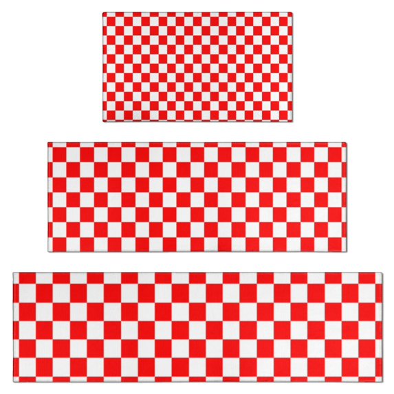 Red and Black Checkered Pattern Kitchen Rugs Sets Of 3,Kitchen Runner Rugs Non Skid Washable,Decorative Kitchen Floor Mats for Kitchen,Sink,Laundry,17"x30"+ 17"x47" + 17"x59"