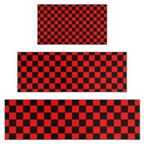 Red and Black Checkered Pattern Kitchen Rugs Sets Of 3,Kitchen Runner Rugs Non Skid Washable,Decorative Kitchen Floor Mats for Kitchen,Sink,Laundry,17"x30"  17"x47"   17"x59"
