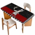 thumbnail image 1 of Red Black Chef Table Cloths for 3 Foot Rectangle Tables, Cartoon Cute Watercolor Cooking Checkered Patio Waterproof Elastic Fitted Tablecloths, Washable Rectangular Table Cover for Camping, 1 of 8