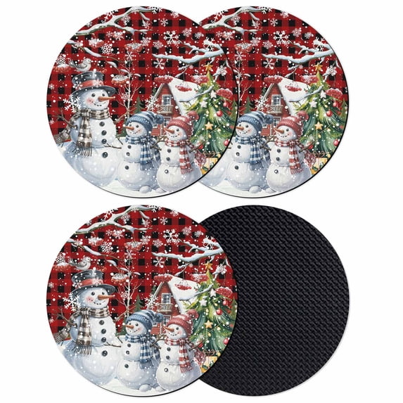 Red Black Christmas Coasters Set of 4, Absorbent Coasters for Drinks, Xmas Winter Snowman Snowflakes Trees Coaster for Desk Coffee Table Protection, Home Decor House Warming Gifts 4"