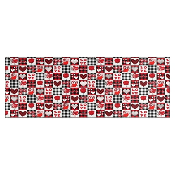 Red and Black Christmas Love Pattern Kitchen Rug Mat,Kitchen Runner Rugs Non Skid Washable,Decorative Kitchen Floor Mats for Kitchen,Sink,Laundry,17"X47"