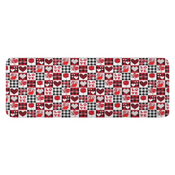 Red and Black Christmas Love Pattern Kitchen Rug Mat,Kitchen Runner Rugs Non Skid Washable,Decorative Kitchen Floor Mats for Kitchen,Sink,Laundry,17"x47.2"