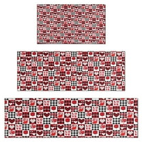Red and Black Christmas Love Pattern Kitchen Rugs Sets Of 3,Kitchen Runner Rugs Non Skid Washable,Decorative Kitchen Floor Mats for Kitchen,Sink,Laundry,17"x30"  17"x47"   17"x59"