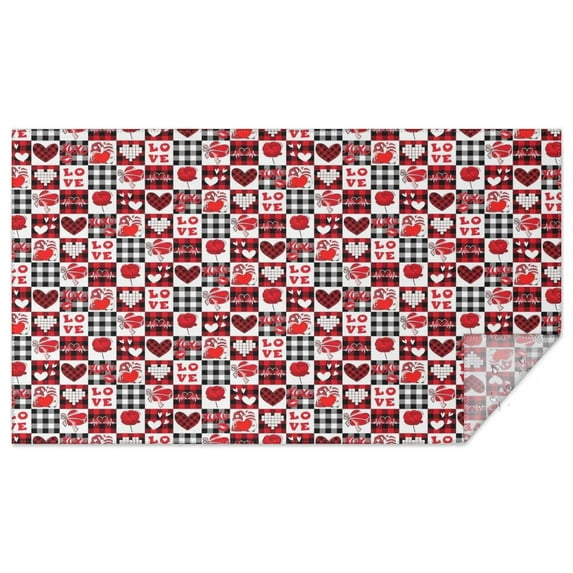 Red and Black Christmas Love Pattern Rectangle Tablecloth 60"x102",Waterproof Polyester Rectangle Table Cloth, Wipeable Spillproof Polyester Tablecloth for Dining, Camping, Indoor and Outdoor