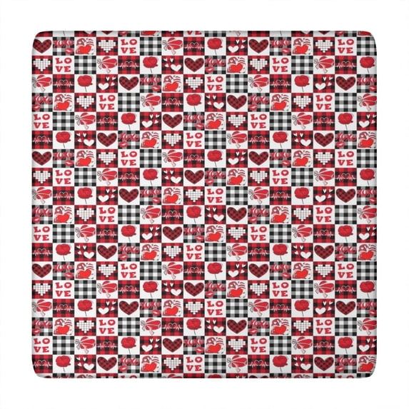 Red and Black Christmas Love Pattern Square Fitted Tablecloth with Elastic Edge,Square Table Cover,Washable Elastic Table Cover for Home Kitchen Party Decor 34"x34"