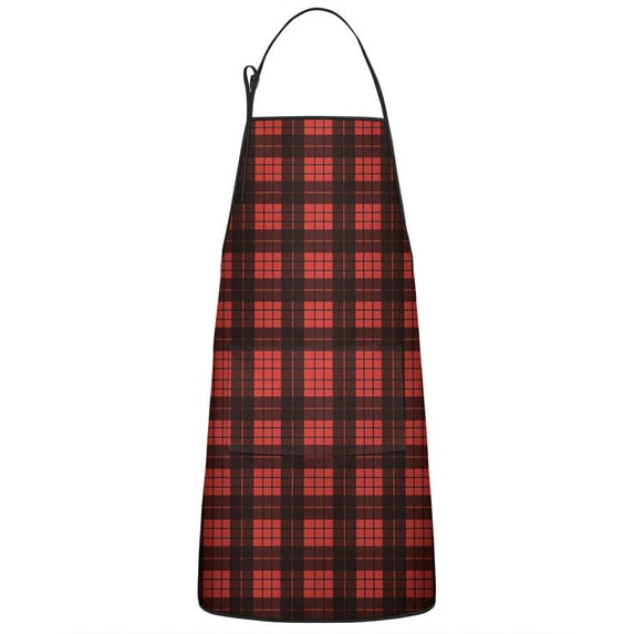 Red and Black Christmas Plaid Pattern Apron-Garden Aprons for Women with Pockets-Cotton Linen Waterproof Kitchen Cooking Gardening Aprons Adjustable for Kitchen,Cooking,BBQ and Salon 33"x27"