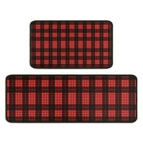 Red and Black Christmas Plaid Pattern Kitchen Rugs Sets Of 2,Anti Fatigue Kitchen Mat Rugs Non Slip Washable,Decorative Kitchen Floor Mats for Kitchen,Sink,Laundry,17"X30" 17"X47"