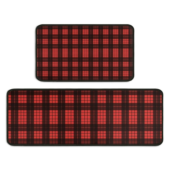 Red and Black Christmas Plaid Pattern Kitchen Rugs Sets Of 2,Anti Fatigue Kitchen Mat Rugs Non Slip Washable,Decorative Kitchen Floor Mats for Kitchen,Sink,Laundry,17"X30"+17"X47"