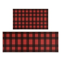 Red and Black Christmas Plaid Pattern Kitchen Rugs Sets Of 2,Anti Fatigue Kitchen Mat Rugs Non Slip Washable,Decorative Kitchen Floor Mats for Kitchen,Sink,Laundry,17"x30" 17"x47"