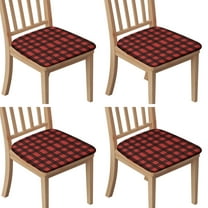 Red and Black Christmas Plaid Seat Covers for Dining Room Chairs Set Of 4,Stretch Printed Washable Chair Seat Cover with Elastic Ties and Button,Removable Waterproof Couch Cushion Covers