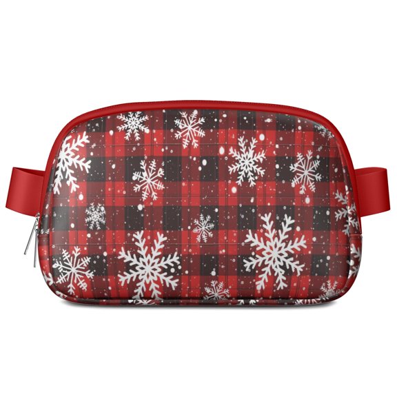 Red and Black Christmas Snowflake Pattern Cute Fanny Packs for Women,Travel Waterproof Crossbody Fanny Bags Waist Purse for Women Anti Theft Adjustable Strap for Running Travel Cycling