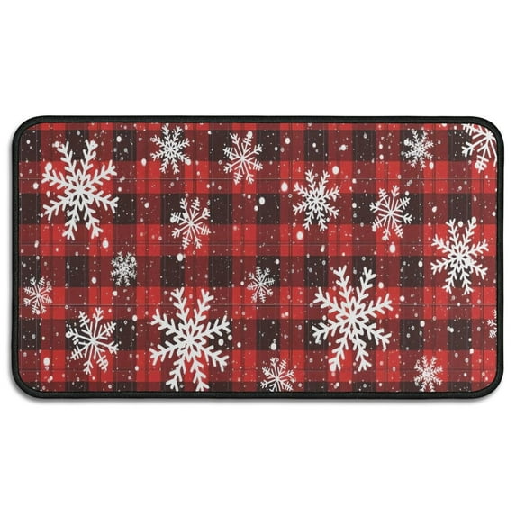 Red and Black Christmas Snowflake Pattern Door Rugs,Washable Non Slip Door Mats Indoor,Decorative Door Mats,Entry Mat Indoor for Entrance,Bedroom,Kitchen,Bathroom,30"x17"