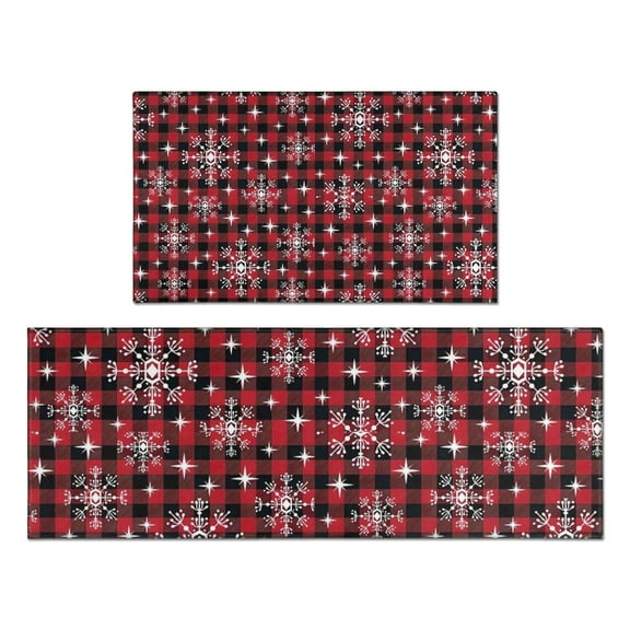 Red and Black Christmas Snowflake Pattern Kitchen Rugs Sets Of 2,Anti Fatigue Kitchen Mat Rugs Non Slip Washable,Decorative Kitchen Floor Mats for Kitchen,Sink,Laundry,17"x30"+17"x47"