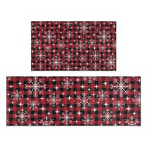 Red and Black Christmas Snowflake Pattern Kitchen Rugs Sets Of 2,Anti Fatigue Kitchen Mat Rugs Non Slip Washable,Decorative Kitchen Floor Mats for Kitchen,Sink,Laundry,17"x30" 17"x47"