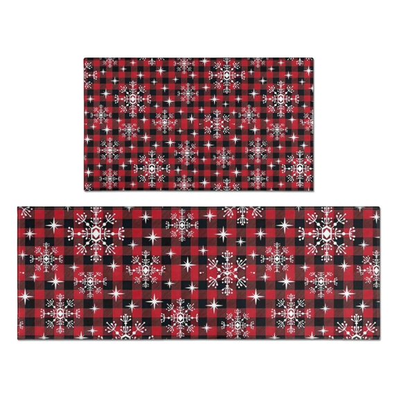 Red and Black Christmas Snowflake Pattern Kitchen Rugs Sets Of 2,Anti Fatigue Kitchen Mat Rugs Non Slip Washable,Decorative Kitchen Floor Mats for Kitchen,Sink,Laundry,17"x30"+17"x47"