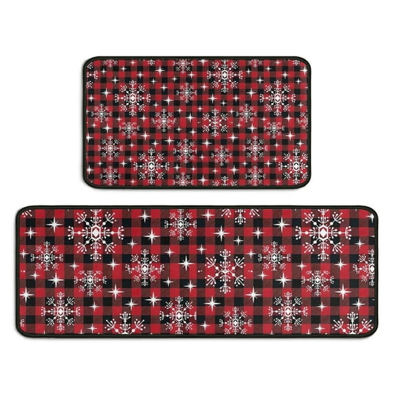 Red and Black Christmas Snowflake Pattern Kitchen Rugs Sets Of 2,Anti Fatigue Kitchen Mat Rugs Non Slip Washable,Decorative Kitchen Floor Mats for Kitchen,Sink,Laundry,17"X30"+17"X47"