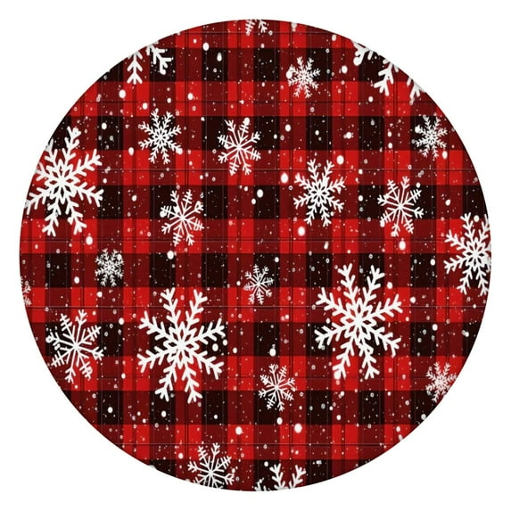 Red and Black Christmas Snowflake Pattern Round Fitted Tablecloth with Elastic Edge,Dining Table Cover Waterproof,Outdoor Round Tablecloth for Camping,Dining,Indoor and Outdoor