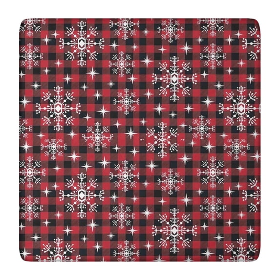 Red and Black Christmas Snowflake Pattern Square Fitted Tablecloth with Elastic Edge,Square Table Cover,Washable Elastic Table Cover for Home Kitchen Party Decor 36"x36"
