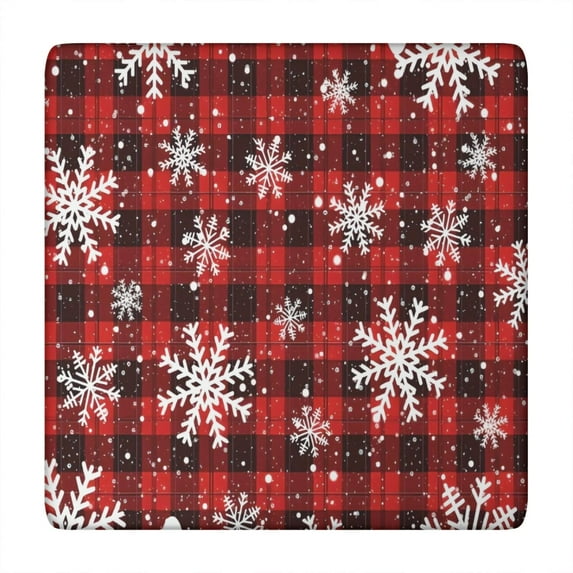 Red and Black Christmas Snowflake Pattern Square Fitted Tablecloth with Elastic Edge,Square Table Cover,Washable Elastic Table Cover for Home Kitchen Party Decor 34"x34"