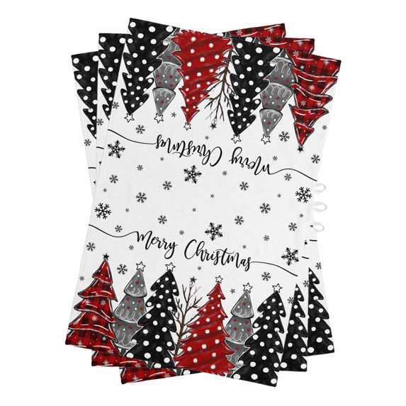 Red Black Christmas Tree Kitchen Towels Set of 3, Water Absorbent Dish Towel, Xmas Tree Snowflake Decorative Hand Towels - Quick Drying Cloth for Cooking Baking, 18x28 Inch