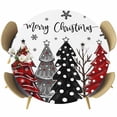 thumbnail image 1 of Red Black Christmas Tree Round Tablecloth 36-44 Inch Round Fitted Table Cloth with Elastic Edge, Xmas Tree Snowflake Waterproof Table Cover Protector for Outdoor Picnic Party Dining, 1 of 6