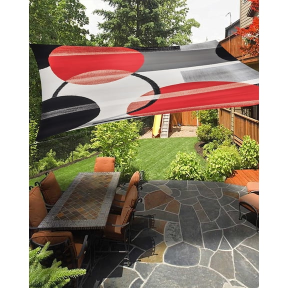 Red Black Circle Sun Shade Sail 6.5'X10' Geometric Lines UV Block Outdoor Sail Shades Breathable Waterproof Rectangular Sunshade for Patio Garden Pool Pergola Porch