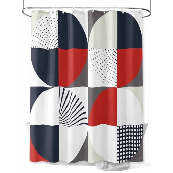 Red Black Circular Shower Curtain, Medieval Geometric Abstract Waterproof Shower Curtain Set with 12 Hooks Lightweight Washable Fabric Shower Curtains for Bathroom 72x84 Inches