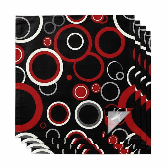 Red Black Cloth Napkins, Abstract Modern Geometric White Grey Circle Washable and Reusable Dinner Napkins Set of 4, Table Napkin for Kitchen Party Birthday Wedding Hotel Housewarming 20"x20"