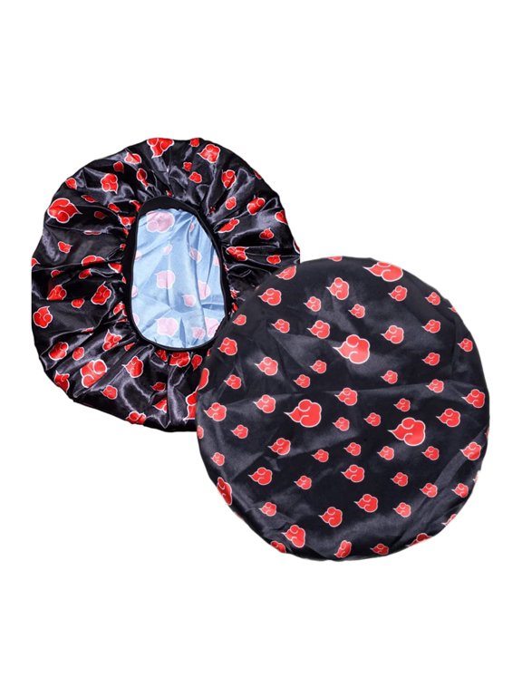 Red Black Cloud Large Bonnet - Silky Design Satin Bonnet With Elastic Soft Bands (Black Red Bonnet)