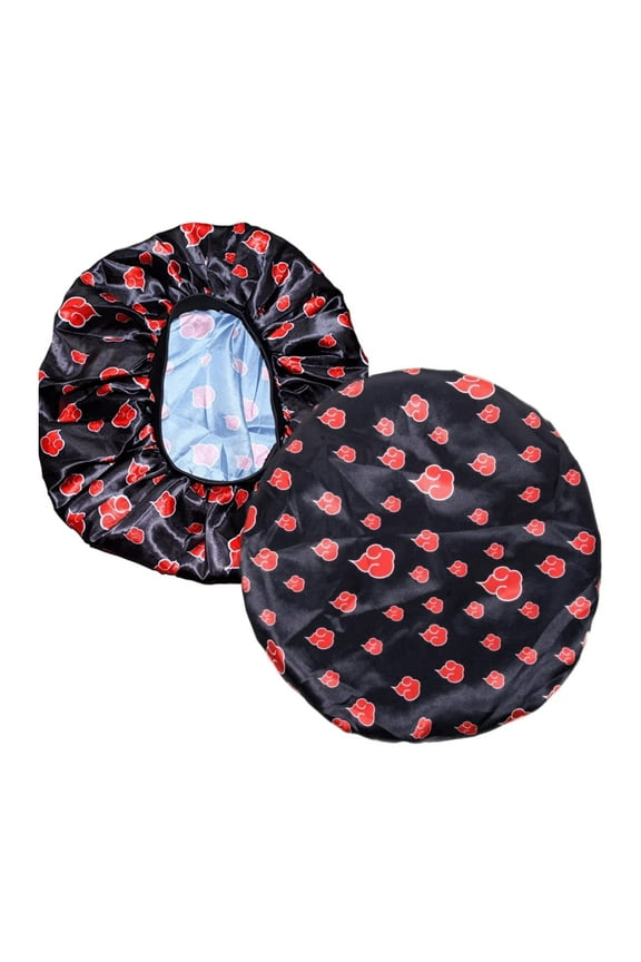 Red Black Cloud Large Bonnet - Silky Design Satin Bonnet with Elastic Soft Bands (Black Red Cloud Bonnet)