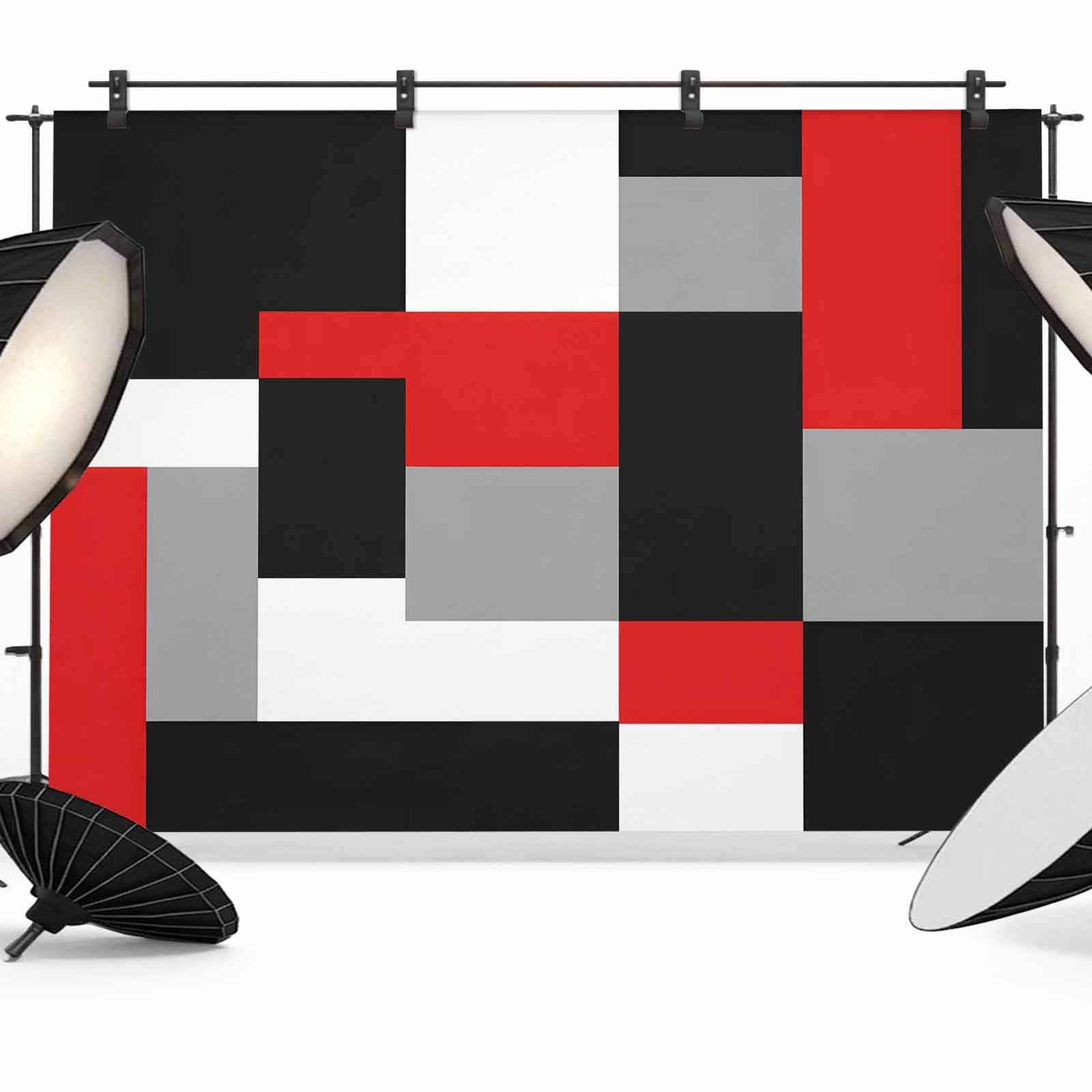 Red Black Color Block Photography Backdrop 8x6FT, Geometric Square ...