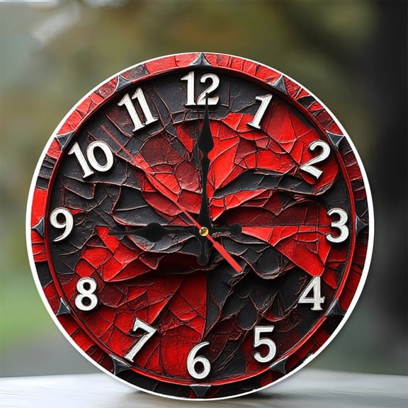 Red Black Cracked Wall Clock Vintage Style Home Decor 10-Inch Silent Wooden Wall Clock, Battery Operated (AA Batteries Not Included), Artistic Home Decor