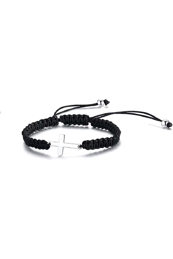 Red Black Cross String Bracelets Adjustable Cord Thread Stainless Steel, Crystal, Style K5569
