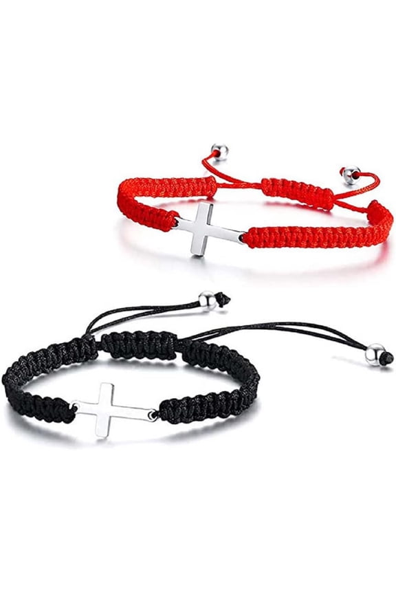 Red Black Cross String Bracelets Adjustable Cord Thread Stainless Steel Handmade Wish Lucky Protection Amuleat Prayer Religious Christian Jewelry[x02721]