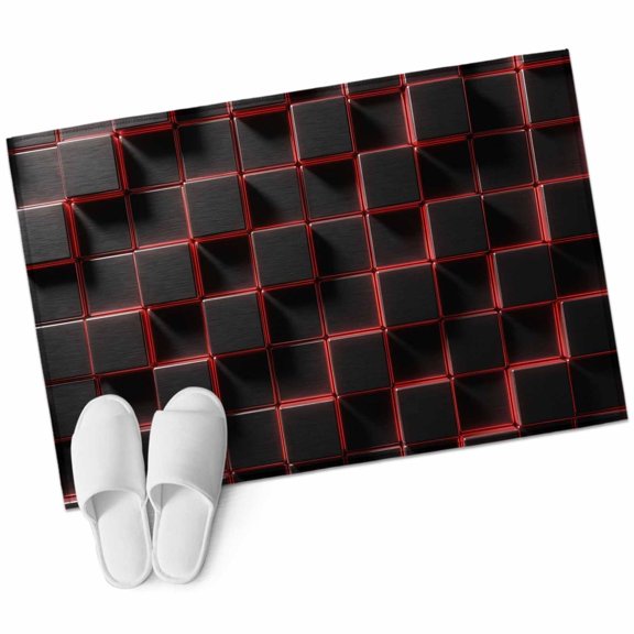 Red Black Cubes Area Rugs Collection 2'x3', Modern Geometric Abstract Art Non Slip Indoor Rectangle Throw Runner Rug Floor Mat Carpet for Living Room Dining Table Bedroom Nursery