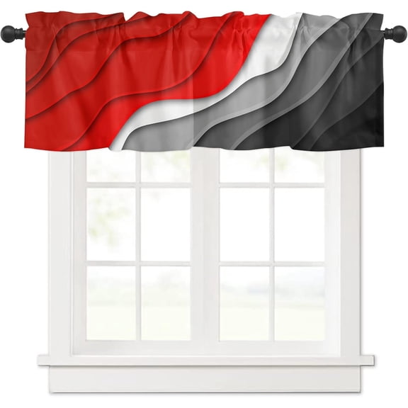 Red and Black Curtain Valance for Windows Gray Ombre Rod Pocket Valance Window Treatments 1 Panel Modern Geometric Abstract Short Curtains for Kitchen Windows Bedroom 54 x 18 inch