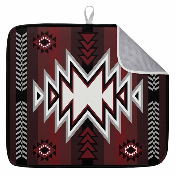 Red Black Dish Drying Mat for Kitchen Counter,Southwest Geometric Aztec Farmhouse Tribal Dish Mat Drying Kitchen Mat for Sink Drawer Absorbent Dishes Drainer Mats Microfiber Drying Pad 1pcs 16"x18"