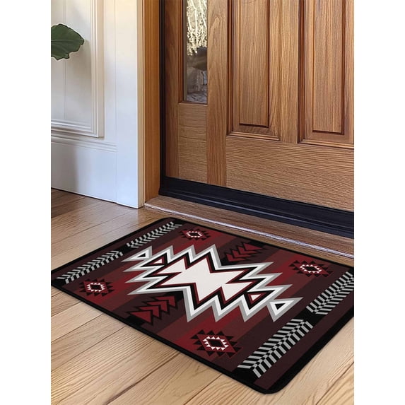 Red Black Door Mat Indoor Outdoor Entrance, Non Slip Rug for Kitchen Bathroom Entryway Rug, Southwest Geometric Aztec Farmhouse Tribal Washable Doormat Floor Mat for Office Home Decor 24x36 Inch