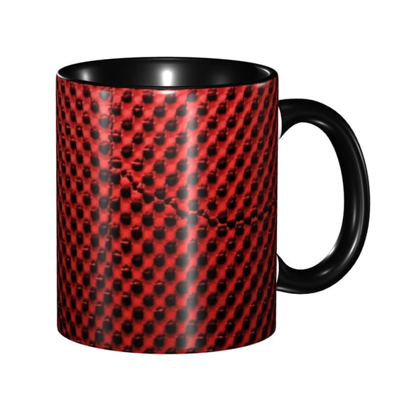 Red Black Dots Fabric Coffee Mug Fun Custom Ceramic Mugs 11oz Black