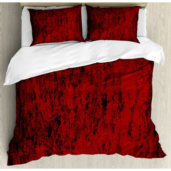 Red and Black Duvet Cover Set Queen Size, Artistic Abstract Pattern with Grungy Distressed Look and in Vintage Style, Decorative 3 Piece Bedding Set with 2 Pillow Shams, Red Black, by Ambesonne