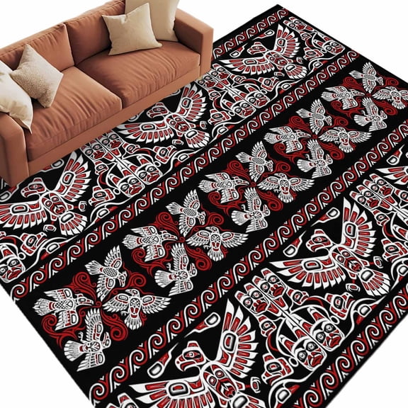 Red Black Eagle Boho Area Rug 6x9 Washable Rug Non Slip Ethnic Tribe Aesthetic Vintage Large Area Rug Soft Stainresistant Indoor Floor Carpet for Living Room Bedroom Home Office Dining Room Nursery