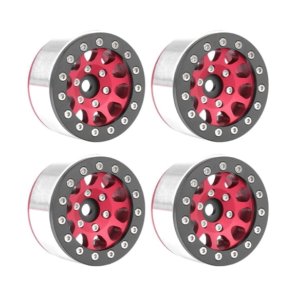 Red Black Edge 4 Pcs 1.55 Inch Metal Wheel Model Car Parts for Axial SCX10 Ghost TRX4 TRX6 D90 1/10 RC Crawler Car