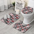 thumbnail image 1 of Red and Black Ethnic Geometric Pattern Bathroom Rugs Sets 3 Piece,Toilet Cover Set,Absorbent Non Slip Bathroom Mats Sets with U-Shaped Contour Rug Toilet Rug Set, 1 of 5