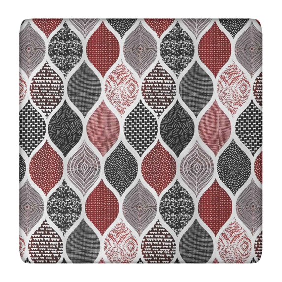 Red and Black Ethnic Geometric Pattern Square Fitted Tablecloth with Elastic Edge,Square Table Cover,Washable Elastic Table Cover for Home Kitchen Party Decor 36"x36"