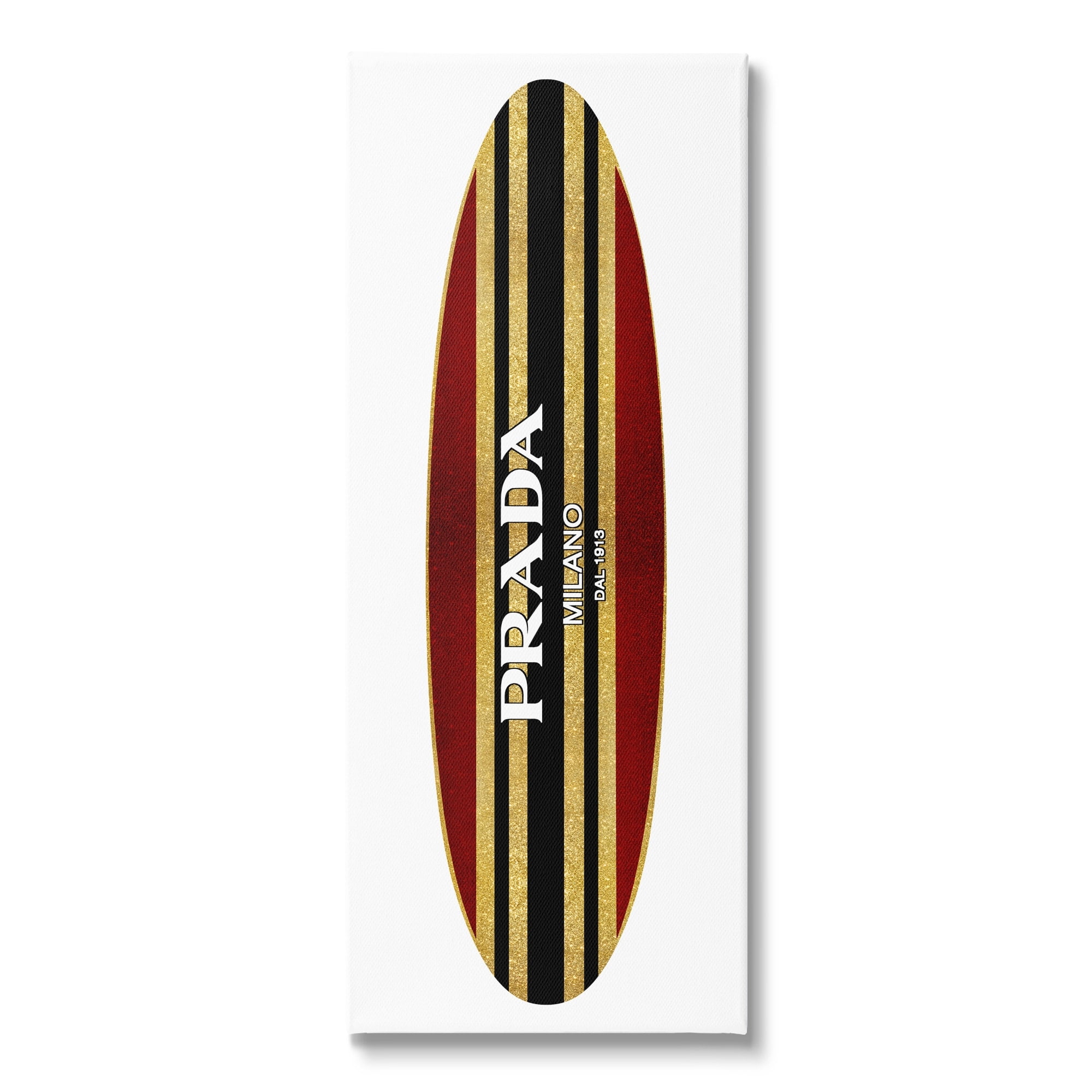 Red Black Fashion Stripes Trendy Designer Surfboard Beauty & Fashion Graphic Art Gallery-Wrapped Canvas Print Wall Art