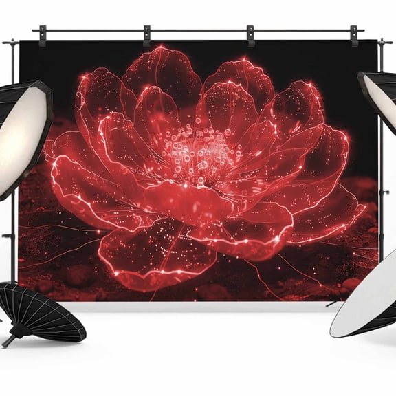 Red Black Floral Backdrop for Photoshoot,Photography Photo Studio Background Wall Backdrop,Modern Minimalist Gradient Flowers Back Drop Banner Panel for Portraits Wedding Party Live Streaming 8x6Ft