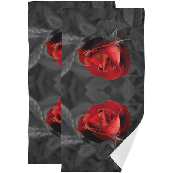 Red Black Floral Hand Towels for Bathroom Set of 2 Soft Absorbent Vintage Elegant Rose Flower Leaves Bath Towels Romantic Decorative Kitchen Towel Bathroom Towels for Guest Shower 28x14in